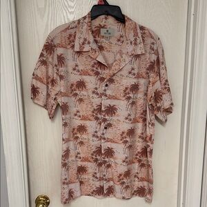 Solitude Men's Tropical Print Shirt - Cream and Brown